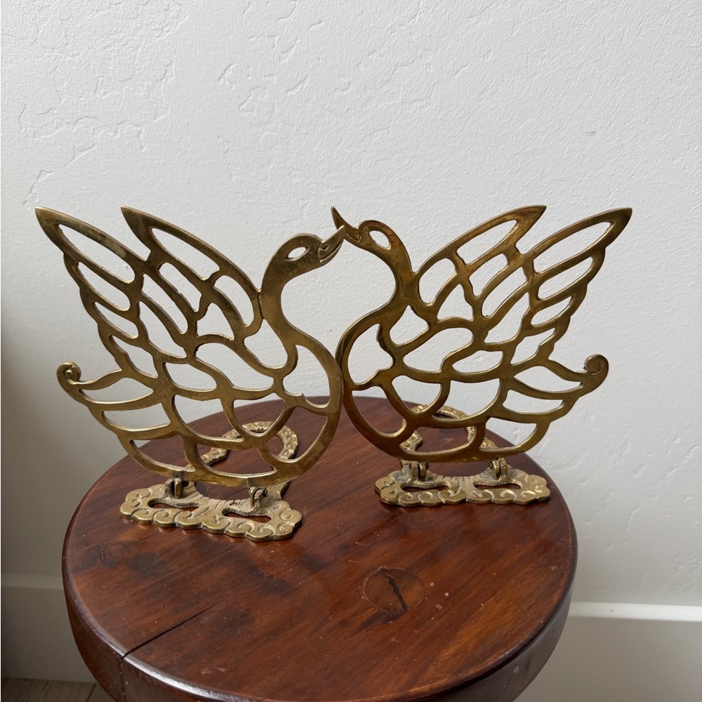 Vintage brass swan folding bookends vintage solid brass bookends pair